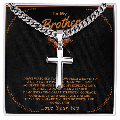 Cuban Chain with Artisan Cross Necklace "To My Brother"