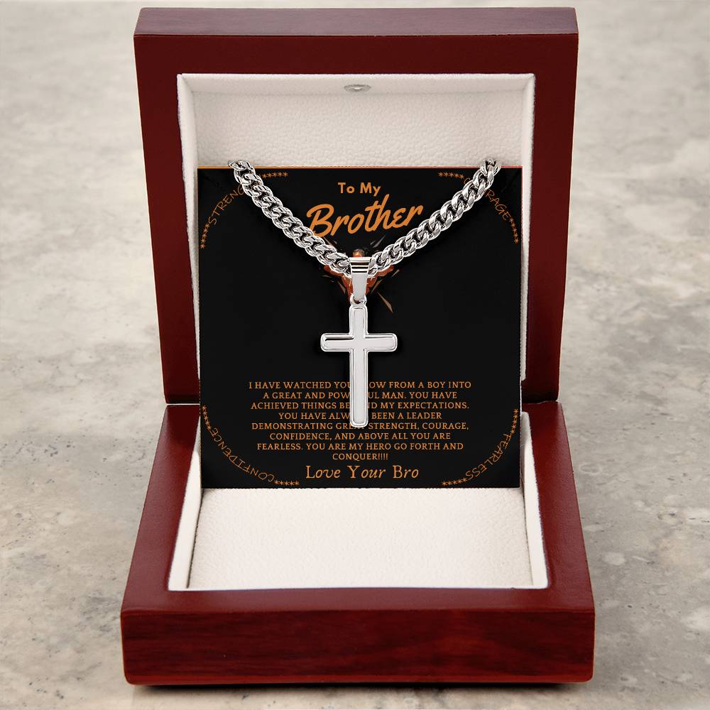 Cuban Chain with Artisan Cross Necklace "To My Brother"