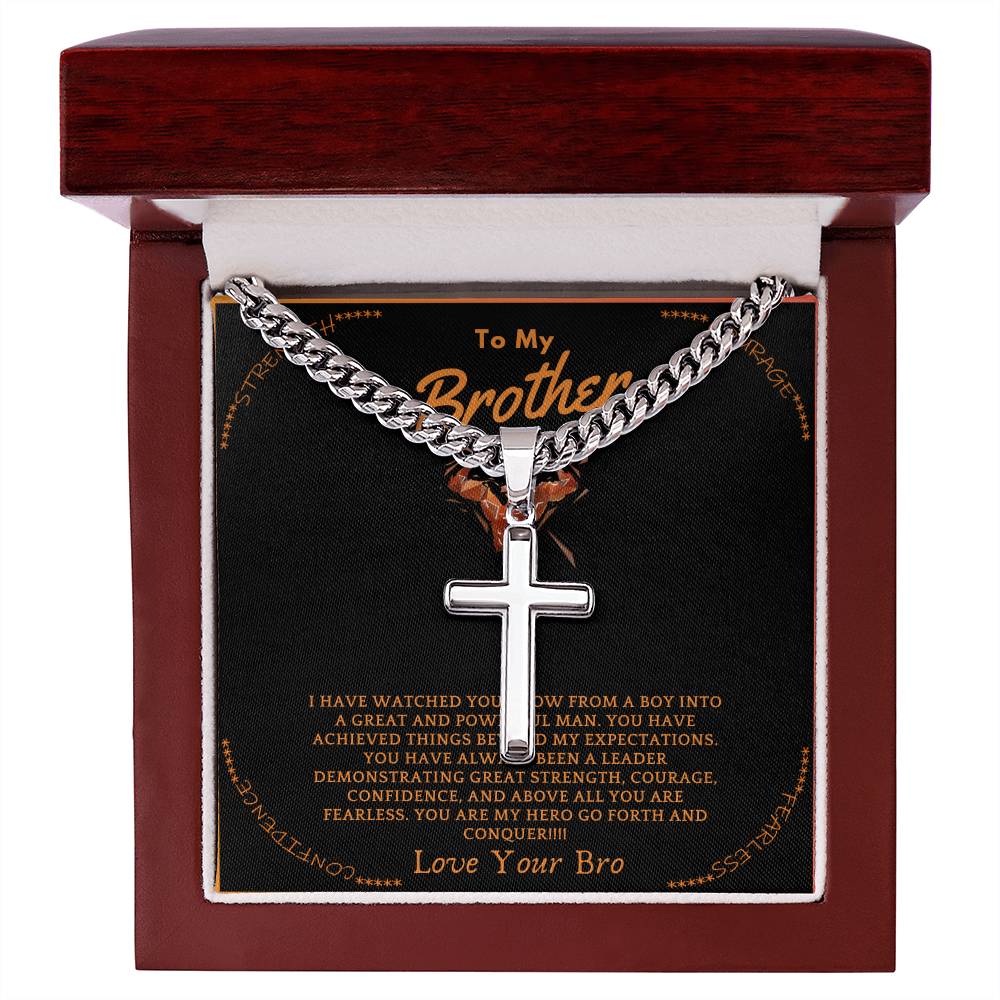 Cuban Chain with Artisan Cross Necklace "To My Brother"